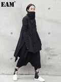 2022 New Fashion Winter Stand Lead Irregular Long Type Cotton-padded Clothes Loose Coat Solid Black Jacket Woman