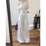 Good-Looking Pure Sleeves Short-Sleeved T-Shirt High-Rise Thin Leg Pants Women's Summer Seaside Holiday Wind Leisure