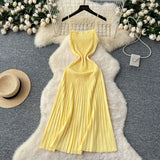 Dress Women 2025 New Gentle Wind Temperament Slings Waists Thin Vertical Knitted Dress Inside The Long