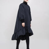 Women Black Cotton-padded Ruffles Dress New Turtleneck Long Sleeve Loose Fit Fashion Tide Autumn Winter 2022