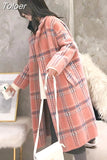 Philosophy Winter Plaid Women Faux Mink Cashmere Woolen Coat ladies casual turn-down collar coats female warm