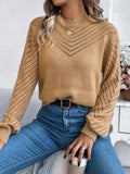 2025 Casual Pure Color Round-Neck Hollow Lantern Sleeve Head Sweater Women's
