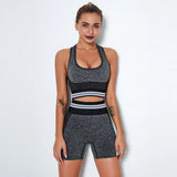 Athletic Seamless Striped Set Gym Sport Suit Workout Clothes Women Long Sleeve Shirts Seamless Shorts Fitness
