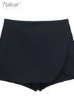 MODA 2023 Women Fashion Asymmetric Wrap Shorts Skirts Ladies Vintage High Waist Side Zipper Female Chic Skort Outwear