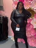 Black Leather Long Sleeves Sexy Plus Size