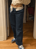 Patchwork Waist Straight Leg Pants-Outfit