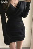 Y2k Woman Dress V-neck Women Bodycon Dresses Korean Vestidos De Mujer Elegant Robe Long Sleeve Party Dress