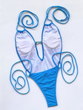 Solid Color One-piece Hot Sexy Backless High Cut Halter Bikini