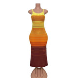 Retro Gradient Striped Knitted Dress Sleeveless Sling Skirt Slime-Skinny Sweater