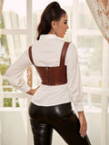 Fashion Brown Pu Leather Straps Crop