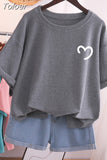 100 Cotton L-5XL Plus Size T Shirt Love Print Tshirt Short Sleeve Women's Tops Summer Kawaii Couple O Neck T