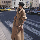 Fashion Korean Style Oversized Women's Trench Coat Double-Breasted Long with Belt Office Lady Windbreaker Spring Autumn