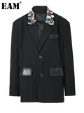 Women Black Colorful Button Big Size Blazer New Lapel Long Sleeve Loose Fit Jacket Fashion Spring Autumn 2023