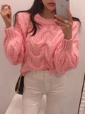 Fashion Fall Sweater Woman Winter 2022 Solid Color Lantern Sleeve Round Neck Thick Sweaters Pullover Women Clothing