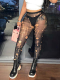 Hollow Out High Waist Leggings Mesh See Through Pants For Women Stockings Casual Fashion Black Trousers Streetwear Bottoms