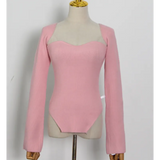 Black Slim Sweater For Women Square Collar Long Sleeve Side Split Knitted Pullover Female 2022 New
