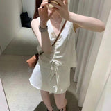 Kong Style Retro Thin Temperament New Vest Solid Color Simple And Irregular Fashion Shorts Two-Piece Suit