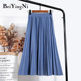 Women Vintage New Fashion Skirt Elastic High Waist Pleated Leisure Retro Skirt Female Streetwear Luxury Faldas