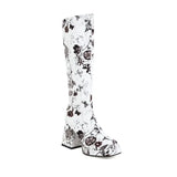 Colorful Floral Square Toe Boots-Outfit