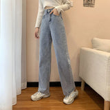 Korean Retro Khaki Wide Leg Jeans Women's Loose Slim Fit High Waist Fashion Women's Jeans High Waist Jeans Women's