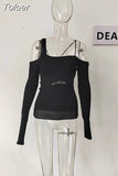 asymmetrical full sleeves square knitting elastic patchwork backlesss sexy top female fashion too