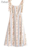 Summer Vintage Prairie Chic Lace-Up Floral Print Spaghetti Strap A-line Side Slit Elastic Dress Zipper Vestido