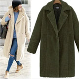 Teddy Fleeve Fashion Long Coats Warm Buttons Zipper Causal Long Sleeve Female Coats Zip-up Overcoats Ladies