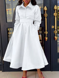 Women's Clothing 2025 Autumn New Large Swing Solid Color Collar Long Sleeve A Dress African
