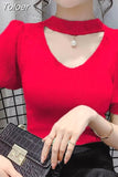 Sweater Women Clothes Puff Sleeve Elegant Ladies Knit Tops Fashion Y2K Halter Sweaters 2023 Fall V Neck Woman