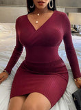 Knit V-Neck High Waist Wrap Midi