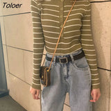 Women Long Sleeve T-shirts Button Pullover Skinny Sexy Knitted Spring New Retro Gentle Korean Style Elegant Chic