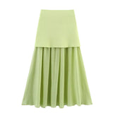 New Gold Button Knitted Vest Small Folding Splicing Skirt