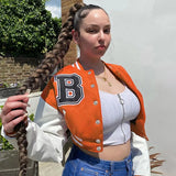 Sisterlinda Autumn Patchwork Letter Print Short Jacket Women Casual High Street Baseball Coat Female Sporty Y2K Sweatshirts