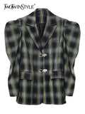 TWOTWINSTYLE Plaid Colorblock Jacket For Women Lapel Long Sleeve Straight Casual Coats Female Fashion Spring Clothing Style