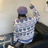 Winter Warm Oversized Sweater Sweet Vintage Stripes Embroidery Casual Pullover Knitted Sweater Streetwear Harajuku