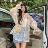 Mujer De Moda 2023 Women's Clothing See Throught Long Sleee Lace Blouses Tops Korean Fashion Hooded Sexy Y2k Shirts