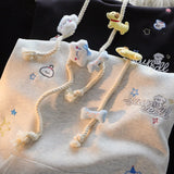 Little Bear Lattice Hoodie Women's Autumn And Winter New Loose Lazy Design Couple Open Shirt