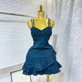 Summer Elastic Waist Sexy Cowboy Sling Dress Lotus Side Ass Short Skirt