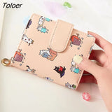Women Cartoon Printing Kawaii Coin Pockets Card Holder Mini Purse Womens Korean Style Hasp Foldable Chic PU Leather