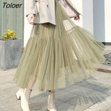 Women Summer Draped Fashion Elegant Casual Mid-calf Tender Empire Female Two Layers Girls Feminine Korean Style Cozy