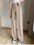 Slacks Women's Loose Summer Long Pants Soft Ice Silk Full-Length Black Wide Leg Pants Women Khaki High Waisted