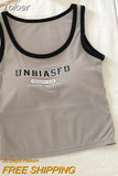 Cotton Letter Printed Women Tank Tops With Bra Pad Elastic Knitting Crop Tops For Women Casual