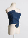 Toloer Hot Girl Retro Blue Jeans Strapless Top Female Spring 2024 New Pure Desire Slim Slim Short Vest-Outfit