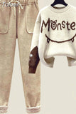 Winter New Cashmere Vest Coat Embroidery Knitted Sweater Casual Trousers Three Piece Elegant Women's Pants Set