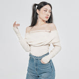 Solid Sexy Sweater For Women Slash Neck Long Sleeve Cut Out Slim Knitting Pullover Female Korean Fashion Clothing 2023