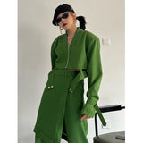 Wide Leg Pants Green Big Size Two Piece Suit New Lapel Long Sleeve Loose Fit Women Fashion Tide Spring Autumn 2023