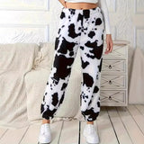 Ms. Autumn And Winter Fashion Explosion Cow Print Pattern Lady Loose Fashion Trousers