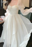 Fashion Women Casual Princess Party Dress Summer Vintage A-Line Prom Birthday Vestidos Female Solid Wedding Robe