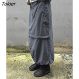 Gray Casual Baggy Loose Size Cargo Skirts Womens Big Pockets Streetwear Drawstring Hem Low Waist Hippie Long