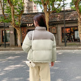 Down Cotton Clothing Women Short Style 2024 Autumn And Winter Korean Version Of Small Bread Clothing Thick Loose Color Stand Collar Coat-Outfit